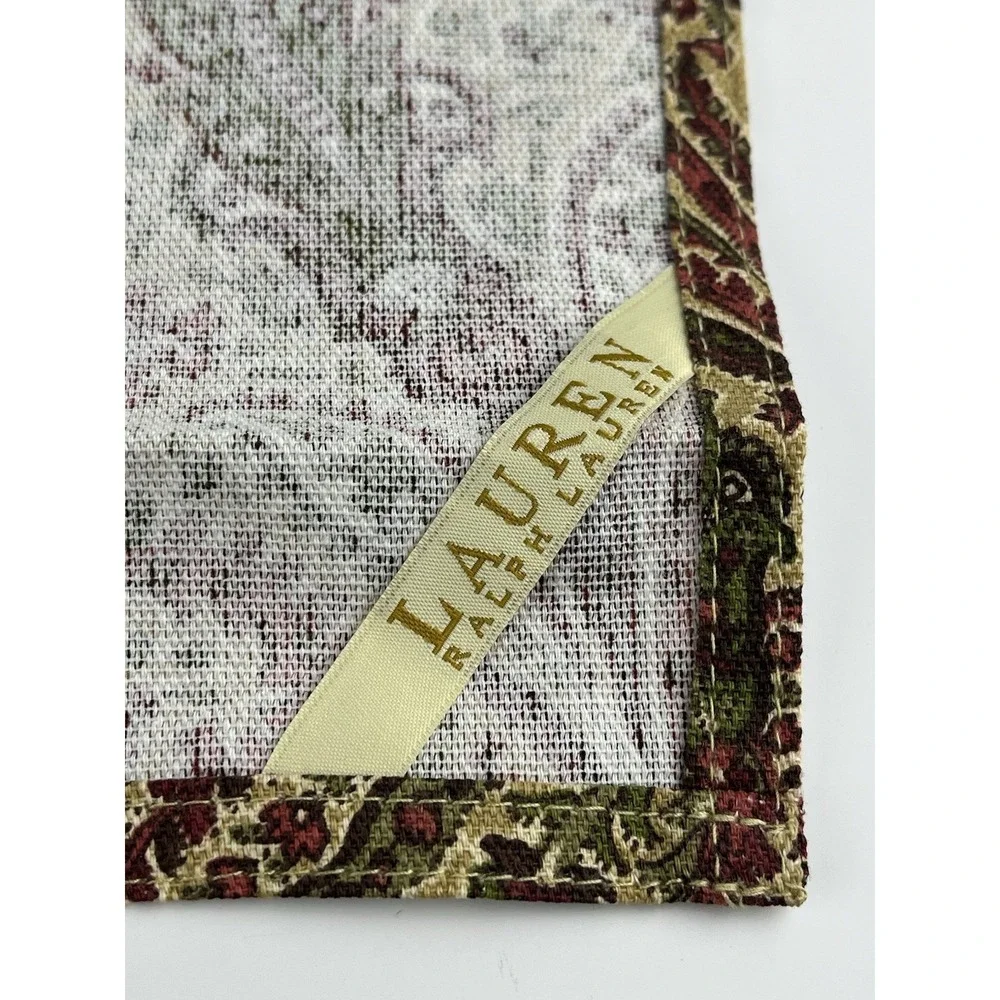 Ralph Lauren Paisley Cloth Napkins SET OF 4 Tan Red Green Cotton Floral NWOT
